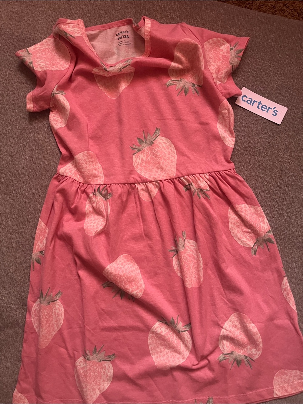 Carter's Coral Pink Strawberry Print Casual Dress